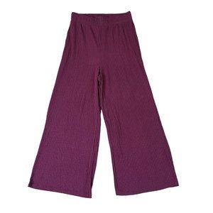 Dressed in LALA Purple Ribbed Wide Leg Pants Cropped Pull-On Size Medium Women's